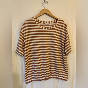 Striped Brown and White Women's Top, Size M
